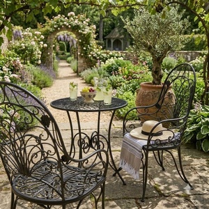 Heavy Duty Wrought Iron European Design 2-Seater Patio Dining Set Weather Resistant Outdoor <b>Garden</b> Furniture <b>Table</b> and Chairs - Product Image 4