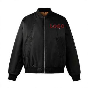 Blouson aviateur d'hiver pour homme en toile délavée avec logo personnalisé OEM, style streetwear américain vintage à col montant - Product Image 1