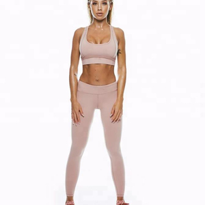 Women 2 Piece Yoga Set Solid Color Seamless High Waist <b>Leggings</b> Scoop Neck Racerback <b>Crop</b> Top Sport Wear Fitness Activewear - Product Image 1