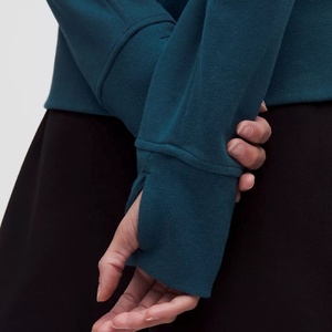 Chaqueta de forro polar con capucha y cremallera completa para mujer, color verde bosque, personalizada, de poliéster tejido, ropa deportiva para gimnasio, yoga, correr, entrenamiento, otoño - Product Image 3