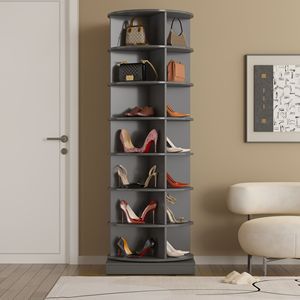 Nuovo Armadio Girevole per Scarpe Grigio a 360 Gradi con 7 Ripiani per 28 Paia di Scarpe - Moderno Portascarpe - Product Image 5