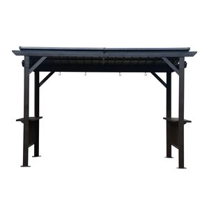 Gazebo in Acciaio Zincato 6.5x12FT con Tetto Rigido, 2 Ripiani Laterali, Tetto Inclinato, Copertura Metallica Permanente per Barbecue e Braciere, Pergola - Product Image 2