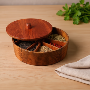 Handcrafted Wooden Roti Box with Spice Organizer <b>Kitchen</b> Utility for Home Decor Food <b>Storage</b> & <b>Container</b> - Product Image 3
