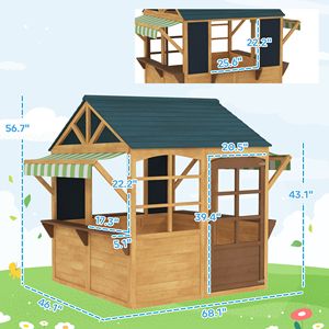 Pieghevole casetta in legno per bambini 3-8 anni bambini Cottage con finestre di lavoro porta Snack bar coperture impermeabili - Product Image 3