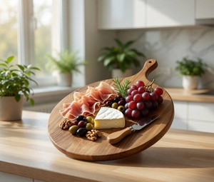 Tabla de cortar redonda de madera para pizza, duradera, no tóxica, apta para lavavajillas, tabla de cortar para servir de blossom craft india - Product Image 2