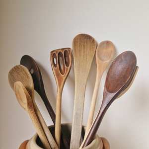 8 cucharas de madera rústicas vintage francesas, decoración de cocina estilo granja francesa - Product Image 1