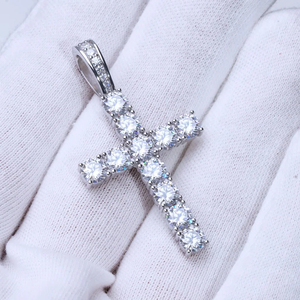 Colgante de cruz de moissanita plateada, tono blanco, collar llamativo estilo hip hop, joyería de moda de lujo, amuleto, regalo, colgante religioso de cruz - Product Image 3