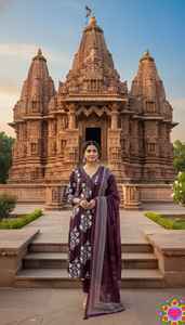 Ensemble Salwar Kameez ethnique indien en rayonne lourde avec broderie miroir en papier Nake et imprimé, accompagné d'un dupatta en coton - Product Image 5