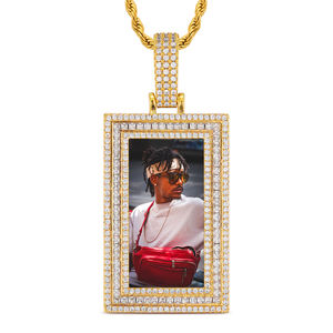 Sterling Silver Lab Grown Diamond Rectangle <b>Memory</b> Pendant Iced Out Photo Frame Picture Pendant Necklace Charm for Men Women - Product Image 4