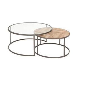 <b>Round</b> Shape Metal <b>Coffee</b> <b>Table</b> With Wooden Top Smooth Surface Ideal For Stylish Living Room Furniture Elegant Appearance - Product Image 1