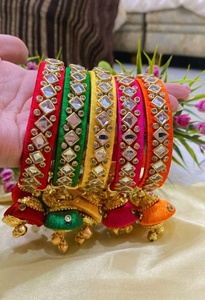 Elegant Multicolor Silk Thread <b>Bangles</b> Set with Kundan Stones and Traditional Ghungroo Charms Handcrafted <b>Indian</b> Ethnic Jewelry - Product Image 2