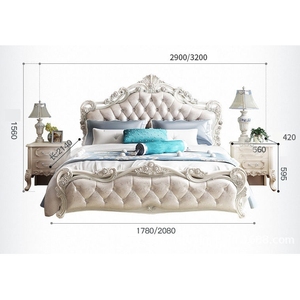 European Classic Luxury Gold Carved Wedding <b>Bed</b> Royal PU Leather Tufted King Size <b>Bed</b> Elegant Villa Bedroom Furniture - Product Image 6