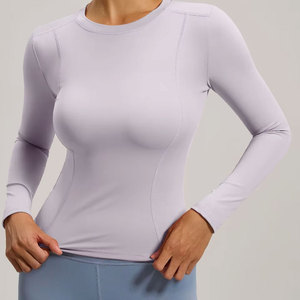 Women's Light Mint Long Sleeve Crew Neck Yoga <b>Top</b> Breathable Seamless Solid Color Spandex Polyester Fit Regular - Product Image 5