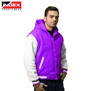 Varsity <b>Jacket</b> <b>Leather</b> Sleeve Bomber Coat <b>Retro</b> College Style Street Fashion OEM Wholesale - Product Image 1