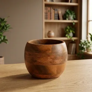 Maceta de Madera Hecha a Mano, Decorativa, Redonda, con Textura de Madera Natural, para Plantas, Hogar, Jardín, Oficina, Mesa - Product Image 3