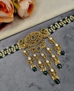 Designer Beaded Choker Necklace <b>Set</b> With Drop Beads Earrings And Mangtika Ethnic Festive Wear Fashion <b>Jewellery</b> <b>Set</b> Manufacturer - Product Image 2