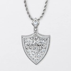 Collar con Colgante Escudo Defiant de Plata 925 con Moissanita Engastada en Bisel, Joyería Clásica Unisex Estilo Hip Hop, Regalo para Fiesta - Product Image 1