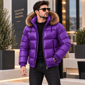 Wholesale <b>Men's</b> Purple Bubble Leather <b>Jacket</b> Fur Hood | Giubbotto Uomo | Chaqueta De Moda | <b>Blouson</b> Matelass | Herren - Product Image 5