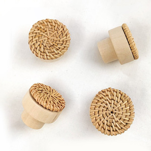 Hand woven natural rattan <b>knob</b> best deal <b>handles</b> for drawers kitchen <b>furniture</b> accessories - Product Image 2