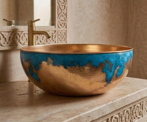 อ่างล้างหน้าทรงกลมสีน้ำเงินเคลือบผิวแบบ Patina ลดราคาพิเศษ ดีไซน์สวยงามเหมาะสำหรับเคาน์เตอร์ครัวในบ้าน มีจำหน่ายแล้ว - Product Image 4