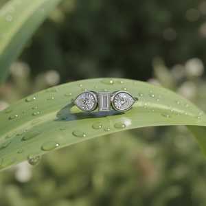 Bague à trois pierres en moissanite taille poire et taille baguette pour femme, en argent 925 original, bijoux de mariée modernes et raffinés, cadeau pour partenaires - Product Image 3