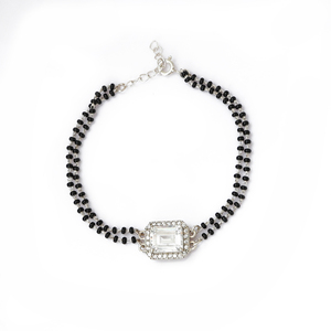 Natural Silver Black Bead <b>Bracelet</b> with Emerald Cut Stone Gift for Her Classic Style for Weddings Parties Gifts Customizable - Product Image 1