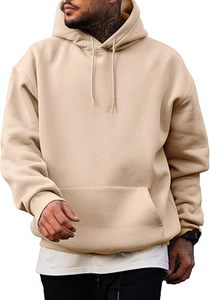 Sudadera con Capucha para Hombre, Color Sólido, Corte Regular, Tejido de Felpa, Estilo Casual Otoñal, Beige - Product Image 3