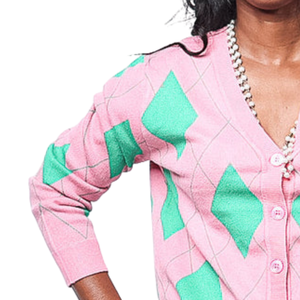 Cardigan en tricot tricolore pour femme, rose, vert et blanc, à manches longues, ouvert sur le devant, pull décontracté, mode color block, vêtement d'extérieur personnalisé - Product Image 4