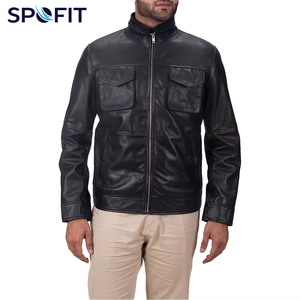 Chaquetas Casuales de Invierno de Cuero Genuino Premium para Hombre, Cuello Alto, Impermeables, con Cierre, Teñidas, Lavadas, Delanteras Suaves, Cómodas y Duraderas - Product Image 1