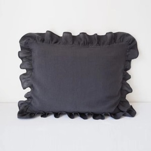 Gray Rectangle Cushion Cover with Ruffle Trim Classic Style Home <b>Decor</b> <b>Pillow</b> Case 100% Linen - Product Image 2