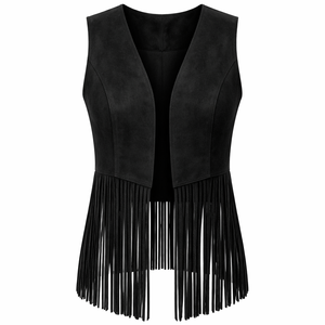 Chaleco de Gamuza Negra con Flecos para Mujer, Venta al Por Mayor Directo de Fábrica - Proveedor OEM para Compras al Por Mayor - Product Image 1