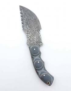Couteau utilitaire lourd en acier Damas fait main, manche en Micarta gris, outil artisanal à double affûtage - Product Image 6