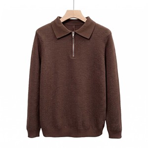 <b>Men's</b> Solid Color Turn-down Collar 1/4 Zipper Knit Pullover <b>Long</b> Sleeve Sweater Winter Casual Wear - Product Image 2
