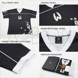 Maillots de football américain surdimensionnés à col en V avec imprimé floral noir et blanc, style esthétique, grande taille, avec transfert thermique - Product Image 6