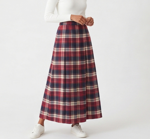 Jupe en flanelle à carreaux en coton pour femme, longueur cheville, avec poches, taille normale, coupe ample, style streetwear, pour l'hiver - Product Image 5