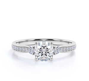 แหวนแต่งงานวินเทจประดับเพชรโมอิสซาไนต์สามเม็ด 1.15 กะรัต เงินแท้ 925 ชุบโรเดียมสุดหรู ดีไซน์คลาสสิกแบบทริโลจี - Product Image 1