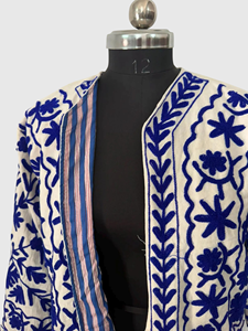 Veste à col mandarin brodée à la main avec des motifs floraux, manches longues, en coton, taille plus, vêtements de printemps pour femmes, style Prairie Chic - Product Image 4