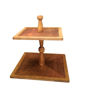 Support à gâteau à 2 niveaux en bois de manguier avec poignée unique en aluminium en forme de branche, plateau de service rond en bois pour présentation de desserts de mariage – En promotion - Product Image 4