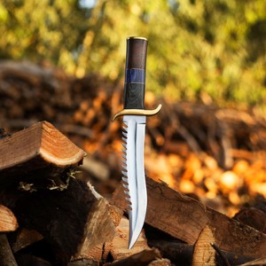 Cuchillo de Caza Estilo Bowie Premium con Hoja Dentada, OEM Disponible, Cuchillo de Supervivencia para Exteriores con Guarda de Latón, Suministro al por Mayor - Product Image 2