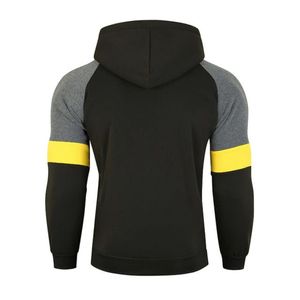 Men's Color Blocking Hooded Sweatshirt <b>Raglan</b> Sleeve Slim Fit Casual Autumn Wear Black Gray Yellow Hoodie - Product Image 2