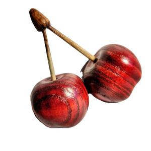 Figuras de cerezas de madera hechas a mano, escultura de fruta decorativa, adorno de cerezas de madera roja rústica, decoración del hogar de madera Natural - Product Image 1