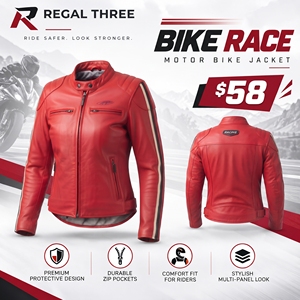 Blouson de moto en cuir véritable pour femme, doublure en mesh, style racer, avec poches poitrine, fermeture éclair intégrale, veste en cuir pour femme - Product Image 1