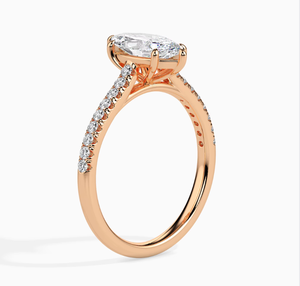 Anillo de Compromiso con Diamante Cultivado en Laboratorio, Corte Marquise, 1.10 CTW, Certificado IGI, Oro Sólido de 14K, Banda Pavé, Anillo Solitario para Mujer - Product Image 4