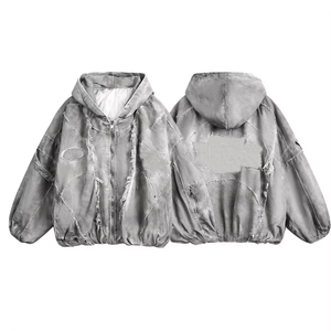 Sweat à capuche zippé en molleton bouclette gris uni 100 % coton de haute qualité pour homme, avec patchwork et broderie de logo personnalisée, idéal pour l'hiver - Product Image 3