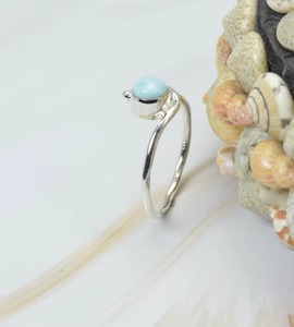 Natural Larimar Smooth Round Carved Gemstone Ring 925 Sterling <b>Silver</b> Handmade Fashion Jewelry Ring For Women Wholesale Bulk - Product Image 2