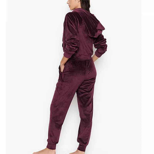 Custom Rhinestone Logo Women's Formal Solid Plus Size Velvet <b>Tracksuit</b> Crop Top Hoodie Pants Jogging Set - Product Image 5