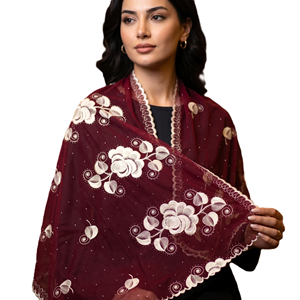 Châles en mousseline de soie personnalisés OEM en gros – Broderie florale en strass, doux, légers, longs, multicolores pour femmes, été - Product Image 1