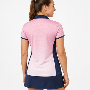Polo de Manga Corta con Cuello y Bloques de Color Rosa y Blanco para Mujer, con Logotipo Personalizado, Secado Rápido, Sublimación, Ropa Deportiva de Golf - Product Image 4