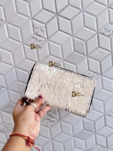 Cartera de piel metálica para mujer, con pelo de vaca, monedero de cuero, tarjetero, funda para teléfono, estilo western para mujer - Product Image 3