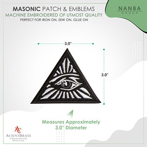 All Seeing Eye Triangle Embroidered Masonic Patch - Black & White 3'' Tall - Product Image 3